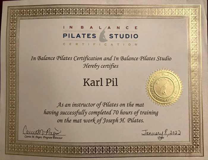 Pilates certification document